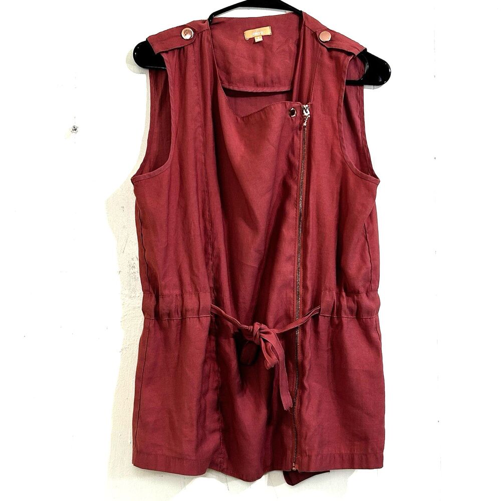 Takara Boho Moto Sleeveless Vest Size S Zip Closure Coral Pink Soft Casual